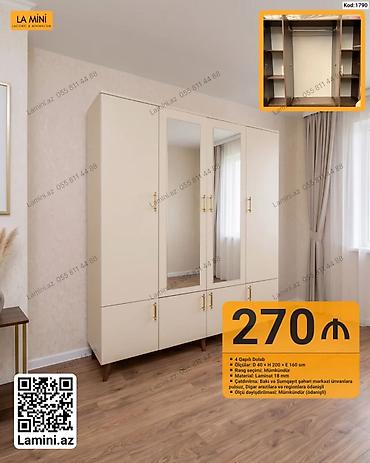 4 qapılı paltar dolabı – Kod: 1790 - Ölçülər: D 40 × H 200 × E 160 sm lalafo.az -da 4 qapılı paltar dolabı – Kod: 1790 - Ölçülər: D 40 × H 200 × E 160 sm