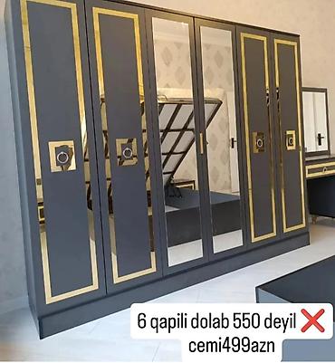 kreslo tek: Yeni, 6 qapı, Güzgülü, Boz, Açılan, Düz dolab — 1