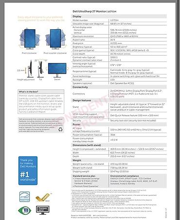 manitor android: Dell UltraSharp U2715H 27" LED-lit monitor Əsas xüsusiyyətlər: - 27 — 2