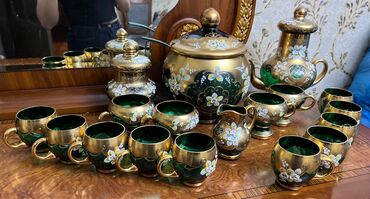 кофейный сервиз мадонна: Çay dəsti, rəng - Yaşıl, Bohemia, 12 nəfərlik, Çexiya