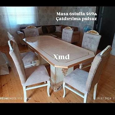 Masa və oturacaq dəstləri: Mebel dəsti – masa və 6 stul - Klassik üslubda, ağ-krem rəngli masa; — 9