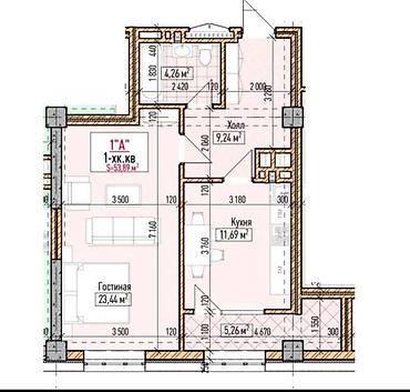 1 комната, 53 м², Асанбай мкр Элитка, 9 этаж, ПСО (под самоотделку)