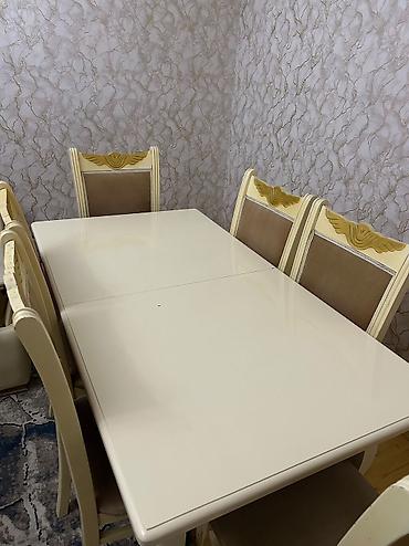 ağ stul: Qonaq otağı üçün, İşlənmiş, Açılan, Kvadrat masa, 6 stul — 1