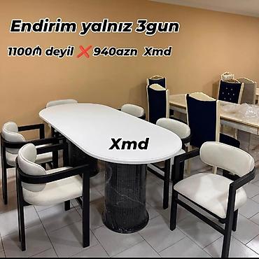 Masalar və oturacaqlar: Mətbəx/Qonaq otağı üçün modern yemək dəsti - Oval formalı, ağ rəngli — 1