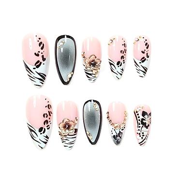 diamond: Set presovanih noktiju – dugi, špicasti tipse sa nail art dizajnom - — 4