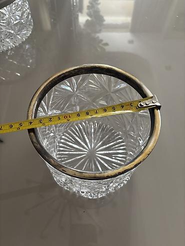 sam qabi: Kəsilmiş naxışlı kristal qab – metal haşiyəli - Material: şəffaf — 3