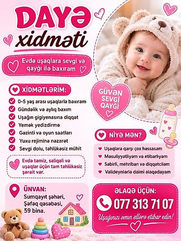 sumqayit ayiq surucu: Daya xidməti – evdə uşaqlara sevgi və qayğı ilə baxım Xidmətlər: - — 1