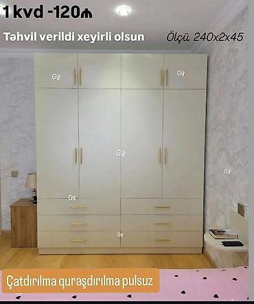 wkaf: Ağ rəngli, minimalist dizaynlı paltar dolabı. Üfüqi qızılı rəng — 1