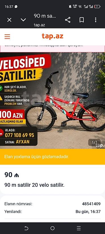 Uşaq dünyası: Uşaq velosipedi – STAR, 20 düym təkər ölçüsü. Xüsusiyyətlər: - Rəng — 1