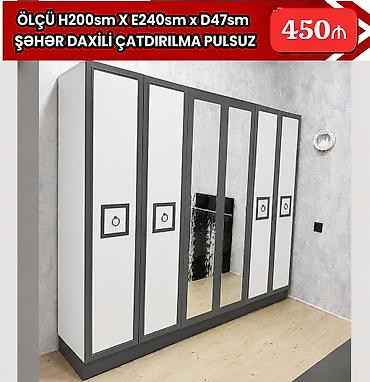Mebellə dolab – 6 qapılı, güzgülü model - Ölçü: H200 sm x E240 sm x