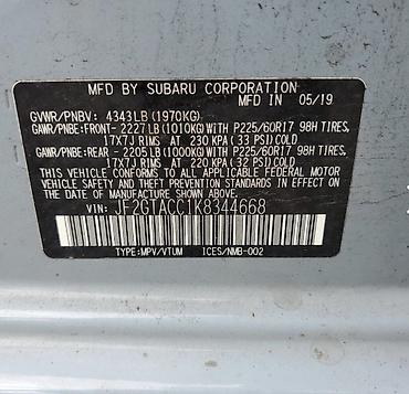 места: Subaru Crosstrek: 2019 г., 2 л, Вариатор, Бензин, Кроссовер — 9
