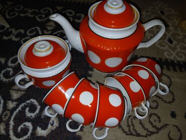 Mətbəx aksesuarları: Çay dəsti, rəng - Narıncı, Farfor