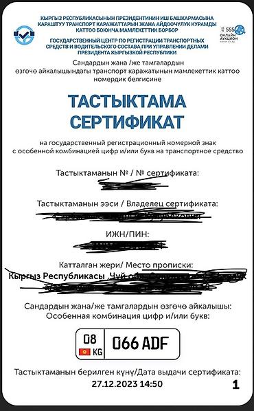 кызыл бирдик: Сертификат на государственный регистрационный номер с особой — 1