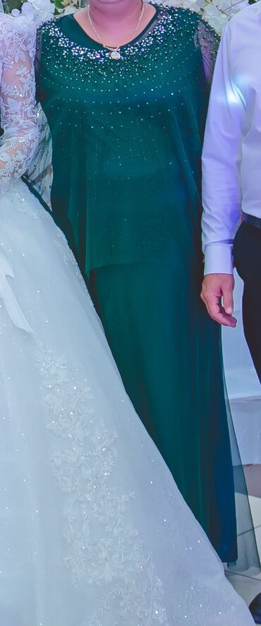 брендовая одежда: Кече көйнөгү, Узун модель, Жеңдери менен, Страздар, 5XL, 6XL