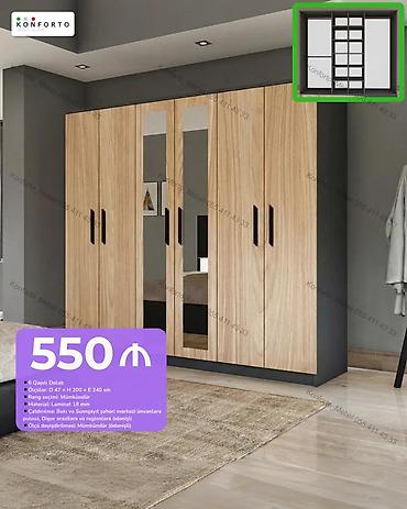 skaf dolab: Düz dolab, Yataq otağı üçün, Paltar üçün, Açılan, Korpuslu, 6 qapı — 1