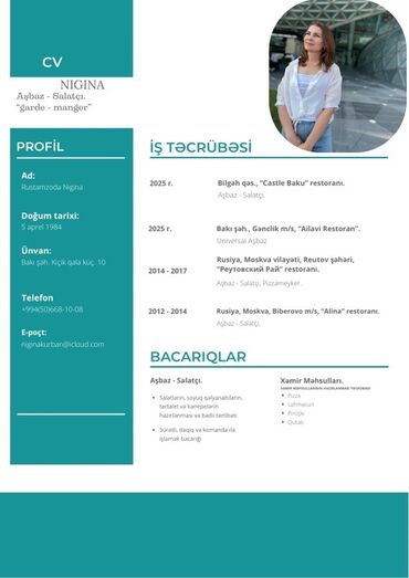 Tikiş: Salatçı, Qadın, 40 il, 5 ildən artıq təcrübə