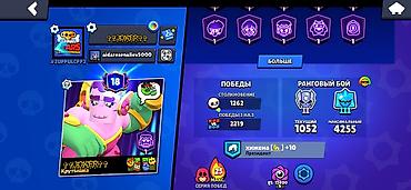 день сяпина: Аккаунт Brawl Stars Основное: - Кубки: 42 510+ - Уровень профиля: 18 — 3