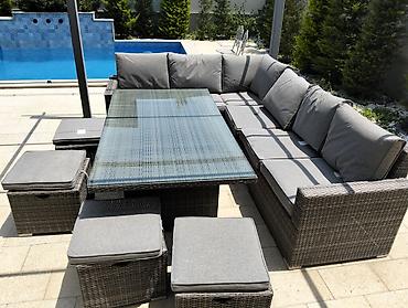 heyet ucun divan: Açıq hava üçün rattan künc dəst Tərkibi: - L formalı geniş künc divan — 1