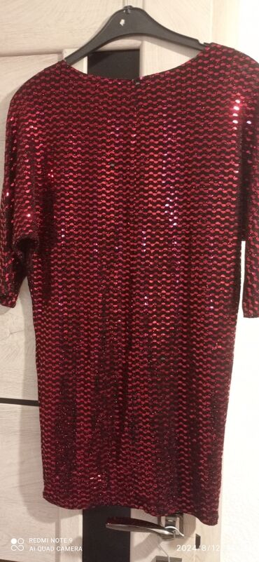 красный платье: Вечернее платье, С рукавами, С пайетками, 2XL (EU 44)