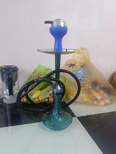 Mini nərgilə seti - Şüşə diblik: yaşıl rəngli, naxışlı qalın şüşə