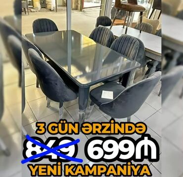 Masa və oturacaq dəstləri: Qonaq otağı üçün, Yeni, Açılmayan, Dördbucaq masa, 6 stul — 14