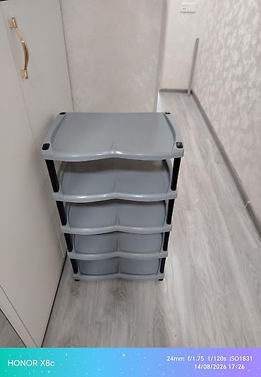 ayakkabi refi: 5 mərtəbəli Material: möhkəm plastik.Rəng: boz. Asan yığılır-sökülür — 4