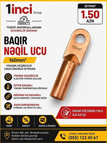 Baqır nəqil ucu – 160 mm² - Yüksək keçiricilik: elektrik itkisini lalafo.az -da Baqır nəqil ucu – 160 mm² - Yüksək keçiricilik: elektrik itkisini