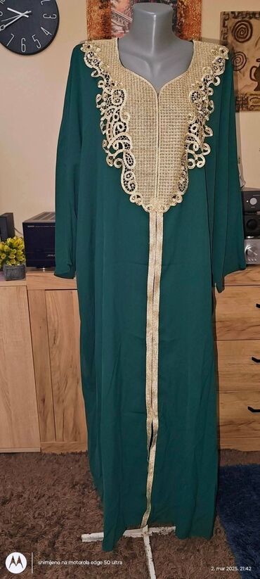 leprsave haljine do kolena: 7XL (EU 54), bоја - Zelena, Večernji, maturski, Dugih rukava