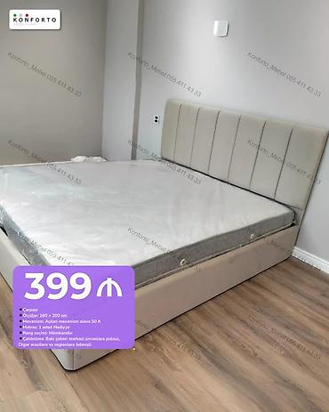Çarpayı – 160 x 200 sm - Başlıq: yumşaq üzlü, zolaqlı dizayn -