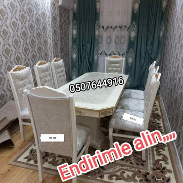 Masalar və oturacaqlar: Qonaq otağı üçün, Yeni, Açılmayan, Dördbucaq masa, 6 stul, Azərbaycan