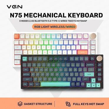 Наушники: Беспроводная механическая клавиатура Vgn N75 Pro, 82 клавиши, три