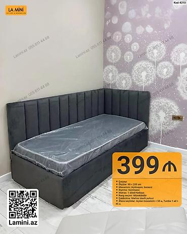 Ev üçün mebel: Məhsul: Künc başlıqlı tək nəfərlik çarpayı Xüsusiyyətlər: - Ölçü: 90 — 1