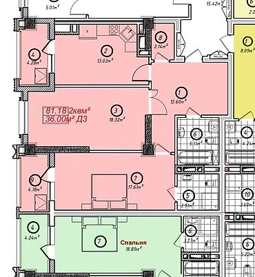 flat osh: 2 комнаты, 82 м², Элитка, 10 этаж, ПСО (под самоотделку) — 2