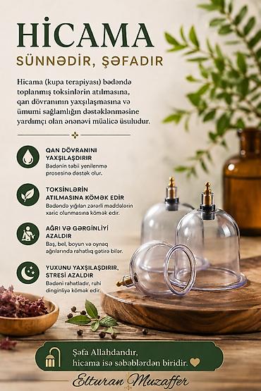 hicama banka: Hicama terapiya Hacamat 10 banka və qızışdırma masajı yağla 30 AZN — 7