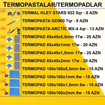 Printerlər: Termopastalar və Termopadlar ⭐Termopad 100x100x0,5mm 6w – 15 AZN