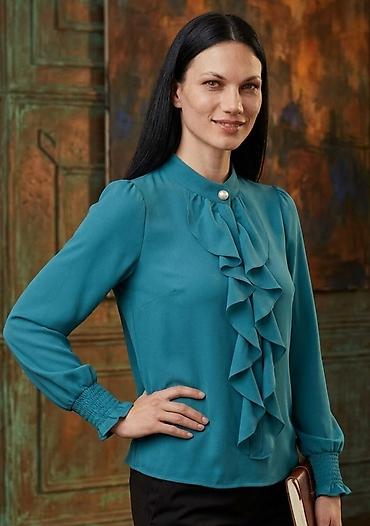 tiffany bluze i kosulje: Elegantna ženska bluza – tirkizna - Kroj: klasičan, ravna linija sa — 1