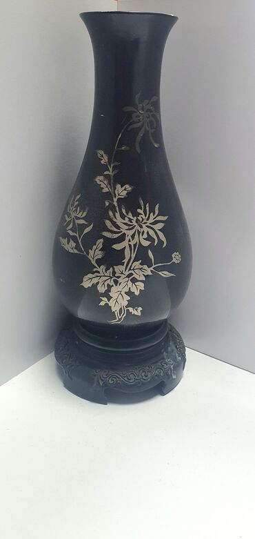 ваза керамика: Ваза старинная 1960г."Фучжоу Фучжоу", чёрное дерево, ручная роспись