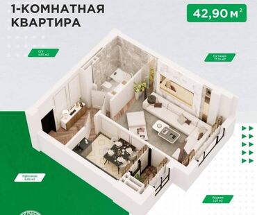 снять квартиру без риэлтора: 1 бөлмө, 43 кв. м, 8 кабат, ПСО (өзү оңдоп түзөтүп бүтүү үчүн)