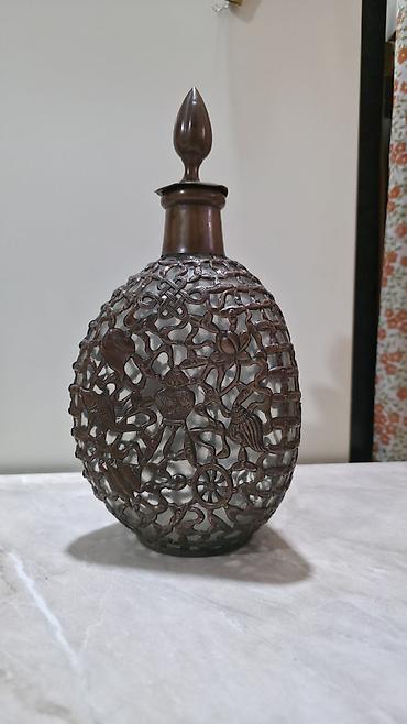 vaza qab: Hindistan bürünc dekorativ örtüklü şüşə qab – qapaqlı - Material — 3