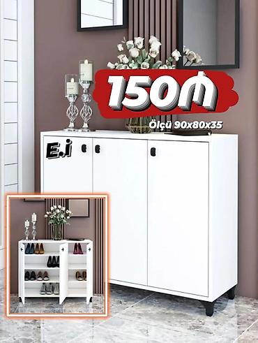 armada mebel: Ağ rəngli ayaqqabı dolabı - Ölçü: 90 x 80 x 35 sm - Üç qapılı dizayn — 1