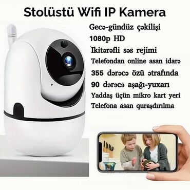 wifi ip kamera: Salam. Yenidir. Sağa, sola, aşağı, yuxarı dönür. Gündüz, gecə