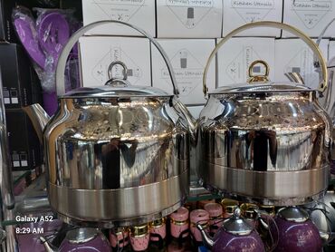 Çaydanlar: Yeni, rəng - Gümüşü, Çaydan, Paslanmayan polad, 3-dən çox l, Türkiyə
