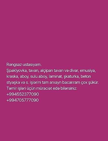 santexnik ustasi sumqayit: Təmir və tikinti işləri üzrə usta xidməti. Gördüyüm işlər: - — 1