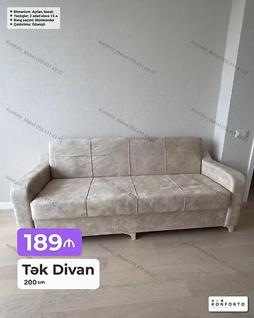 Tək divan – 200 sm - Mexanizm: açılan, bazalı (yataq funksiyalı və