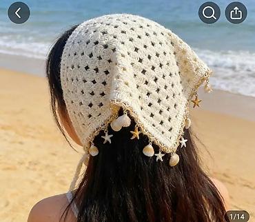 Baş geyimləri: Kroşe baş örtüyü/bandana – əl işi - Model: Üçbucaq formalı, tor — 1