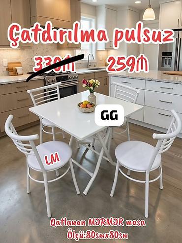 Qatlanan mərmər masa dəsti - Masa materialı: mərmər görüntülü səth -