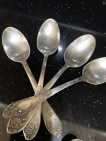 cengel: Vintage metal çəngəl və qaşıq dəsti - Material: metal (gümüşü rəng — 5