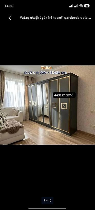 Yeni, 4 qapılı, Güzgülü, Boz, Açılan, Düz dolab