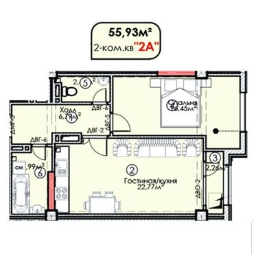 продаю кв студия: 2 комнаты, 56 м², Элитка, 6 этаж, ПСО (под самоотделку)