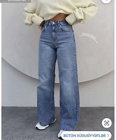 Джинсы: Qadın geniş kəsimli cins şalvar - Model: High-waist, geniş paça (wide — 3